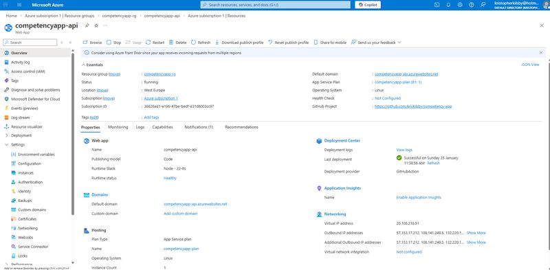 Azure API Deployment - The NestJS backend API successfully deployed on Azure App Service, showing a green tick.