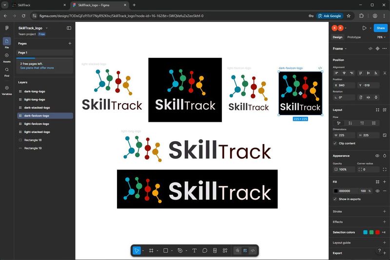 SkillTrack logos and favicons being developed in Figma